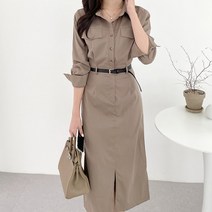 [랜덤플레이] 트렌치 벨트 간절기룩 셔츠 H 롱 원피스