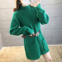 SJW 여성 미니 니트원피스 가을겨울 반폴라 무지 벨티드 포켓 골지 스웨터 데일리