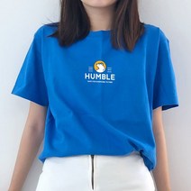 [험블스튜디오] 라운드넥 프린트 심플 험블로고 코튼 반팔티 블루