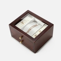 풀커버링 고급 원목 월넛2단 악세사리 보석함 귀걸이 목걸이 반지 보관함 정리함 쥬얼리 박스 케이스