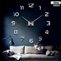 큰 벽시계 석영 3D DIY 큰 시계 장식적인 부엌 아크릴 거울 스티커 특대 가정 편지 장식, 03 Silver Silver center