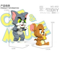 귀여운 고양이톰 제리 키덜트 레고 블록 장식 방꾸미기 친구 선물, C