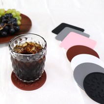 실리콘 컵받침 티 코스터 4개 원형 사각 컵받침대, 원형-블랙(4개)