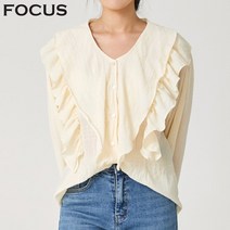 포커스 브이넥프릴블라우스 FBS2C7PBL0214