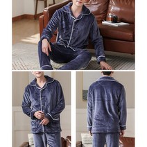 플란넬잠옷 2020 봄 두꺼운 따뜻한 블루 남성용 긴 소매 산호 벨벳 정장 Loungewear 3658494566, XXXL, Smoky gray