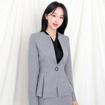 더웨이나인 여성 링 그레이 자켓 정장 노카라 회색 자켓 슬림핏 쟈켓 프릴 자켓 면접 오피스 캐쥬얼