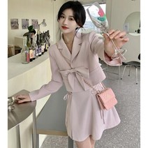 소향풍 양복 외투 여자 봄옷 리본 짧은 디자인감 핑크 긴팔 미니 양복q2633