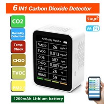 포름알데히드 측정기 공기질 6 in 1 pm2.5 pm10 hcho tvoc co 대기, 와이파이 6 in 1 화이트