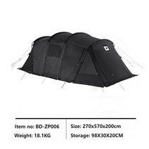 투룸텐트 럭셔리 캠핑 터널 텐트 5-8 인용 150D 옥스포드 천 방수 스노우 스커트 야외 피크닉, [01] Black