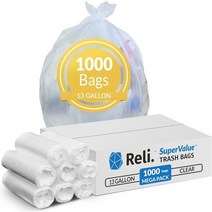 Reli. 370264 신뢰성. SuperValue 49.2L13갤런 쓰레기 봉투 1000개 벌크 톨 주방 캔 라이너 투명 다용도, 13 Gallon | 1000 Count (Bulk V