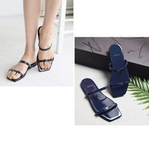 여성 여름 두줄 스트랩 슬림 에나멜 비치 슬리퍼