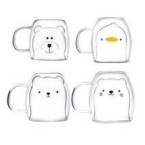 동물 내열 이중 머그컵, smile cat