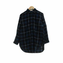 유니클로 네이비 체크 면 반오픈셔츠 남자 4413