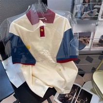 엔티랄라 여자 상의 여름 루즈한 칼라 칼라 고급감 일본식 스타일 반팔 티셔츠 빅 사이즈 접합 설계