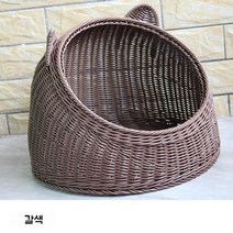 고양이 강아지 라탄하우스 숨숨집 바구니 대형견 동굴 펫 쇼파 애견 텐트 개집 침대 길냥이, [큰 입] 브라운