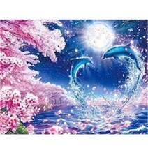 JISAN 보석십자수 캔버스형 세트 50x40cm JB01, 벚꽃나무 돌고래