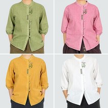 [천삼백케이] [히읏한복] 2671 [자연주의] 노루귀 꽃자수 블라우스 30수 순면 5색상