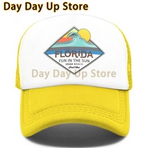 서핑모자 서프모자 서핑버킷햇 서프버킷햇 바캉스모자 서핑캡 florida trucker cap hat miami seaside beach mesh cap 휴가 sea 26, 노란색, 한 사이즈