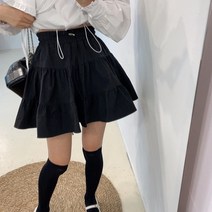 여성 뉴핫템 미니스커트 체크 프릴 캉캉 밴딩 플레어 치마 A라인 주름 러블리 고무줄 치마바지