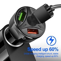 usb 자동차 충전기 어댑터 3 포트 자동차 충전기 led 디스플레이 빠른 충전기 auto charge for iphone 11 samsung s10 car accessories, 검은색