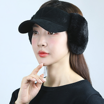 루페오 여성 골프 방한 퍼 탈부착 귀달이 리본 썬캡, 03.블랙-블랙 퍼 귀달이