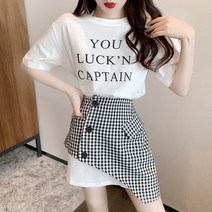 밴딩 셔츠 스타일 2021 여름 뉴타입 매력 질감 유행 단소, T04-XL, C03-체크미니스커트