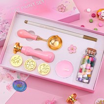 왁스 인감 스탬프 세트 선물 상자 비즈 녹는 스푼 DIY 씰링 봉투 편지 아트 공예 9 개, [01] Pink