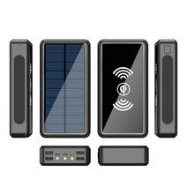 태양광 보조배터리 태양 무선 보조베터리 80000mAh Qi 충전기 휴대용 야외 전화 빠른 충전 외부 배터리 샤오미 iPhone13, [01] 30001 mAh-50000 mAh, [02] black wireless