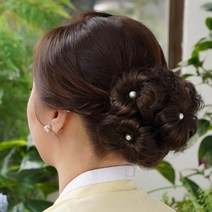 살롱드메리 수국 진주 한복 볼륨 올림머리 가발 집게핀, 와인