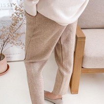 옷자락 여자 가을 니트소재 배기핏 팬츠 긴 10부 바지