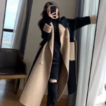 여성코트 고급감 롱 겨울 폴라폴리스 배색 기질 헵번느낌 슬림해 보이는 모직코트