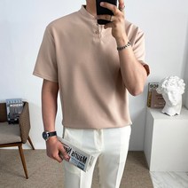 구스마켓 남성용 심플 헨리넥 반팔 티셔츠