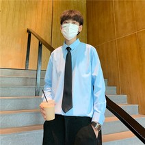 DFMEI 넥타이 셔츠 남성 디자인 감각 틈새 중립 스타일 잘 생긴 Dk 유니폼 고급 감지 튀김 거리 힙합 긴 소매 셔츠