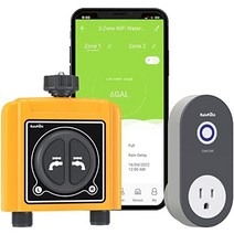 RAINPOINT 스프링클러 타이머 WiFi 워터 타이머 콘센트 2개 스마트 호스 타이머 Wi-Fi 허브 플러그가 있는 2구역 자동 관개 시스템 컨트롤러 날씨 및 음성 제어 마당 잔디 급수용, 2 Tone Timer Without Hub