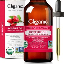 Cliganic USDA 유기농 로즈힙 씨드 오일 1oz 페이스용 100% 퓨어 천연 냉압착 비정제 논 GMO, 1개