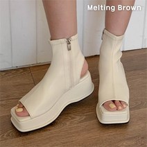 로즈블로썸 멜팅브라운 여성 데일리 토오픈 부츠 통굽 미들 힐 2컬러 (8916650)