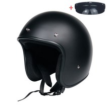 레트로 빈티지 오픈 페이스 오토바이 헬멧 남녀 공용 바이크 제트 파일럿, L, MatteBlack