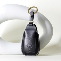 핑키프로미스 BMW 아우디 벤츠 수입차 천연가죽 무료 각인 스마트키케이스 키홀더 키링 차키 커버 X 5 시리즈 E S 클래스 AMG Q3 Q5 A3 A6, 벤츠 MZ02 (3버튼), 블랙