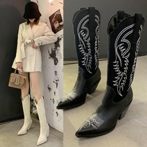 웨스턴 부츠 카우보이 코디 통큰 같은 흰색 복고풍 그물 빨간색 얇은 뾰족한 높은