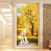 5D 대형 비즈 보석 십자수 돈들어오는 큐빅 황금 나무 공예 도안, 120x230 cm 풀 세트