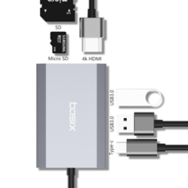 4K HD허브 C타입 6in1 멀티허브 PD 60W 고속충전 USB3.0 SD MicroSD HDMI 스마트폰 노트북 아이패드 맥북 태블릿 연결