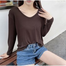 여성 브이넥 베이직 긴팔 티셔츠