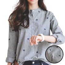 봄블라우스 여자블라우스 자수 코튼 언발