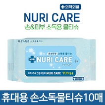 누리케어 휴대용 항균 손소독 물티슈, 10팩, 10매입