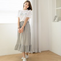 유니스 귀요미 밴딩 프릴 롱스커트 데일리룩
