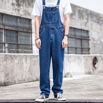 FANSYLI 데님 멜빵바지 패션 와이드 데님 점프수트 캐주얼 빅사이즈 멀티포켓 점프수트 남성 카고 멜빵바지 X8A14