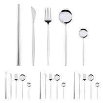 verico 루아 커트러리 4인 세트 스푼 4개 + 포크 4개 + 나이프 4개 + 젓가락 4벌 + 티스푼 4개, 실버