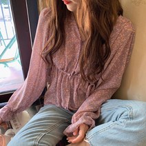 주디앤 여성 봄 가을 바이올렛 플라워 셔츠 블라우스 리빙공감