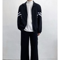남여공용 커플 두줄 사선 바람막이 집업 2col 오버핏 배색 등산 골프웨어 점퍼