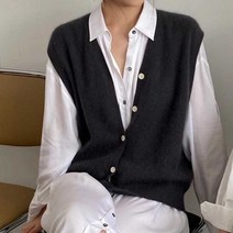 레이어드룩 V넥 니트조끼 여성베스트 단추 버튼 여자 오픈